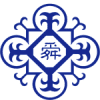 Логотип в виде синего китайского символа, украшенного китайскими иероглифами.